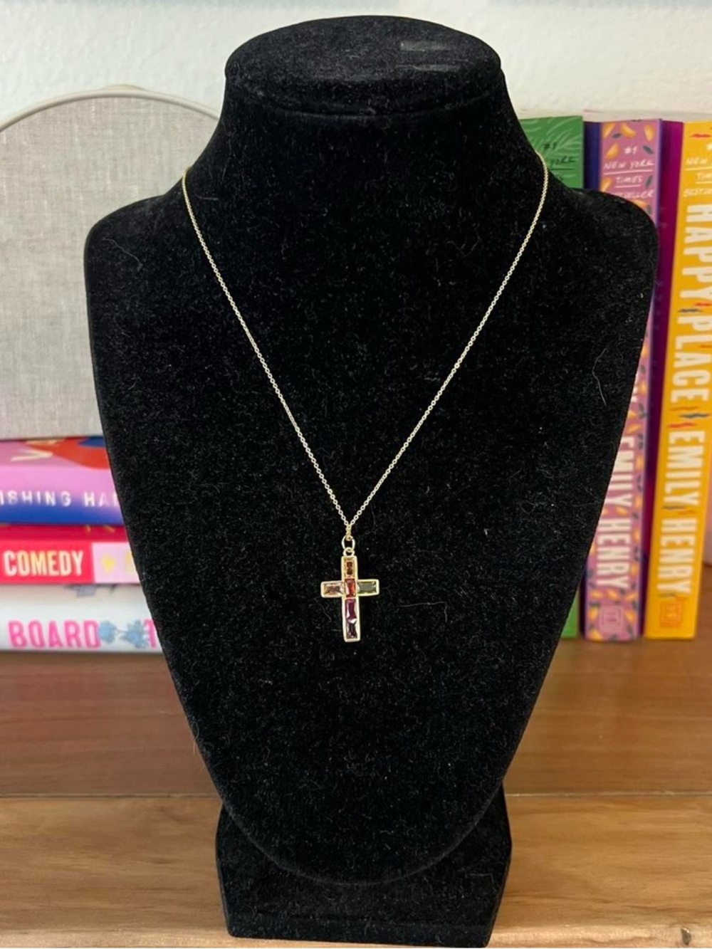 14k Gold Filled Colorful Cubic Zirconium Cross Necklace - Picture 2 of 6